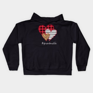 Grandmalife Shirt Striped Leopard Buffalo Plaid Printed Splicing Heart Valentine's Day Shirt Kids Hoodie